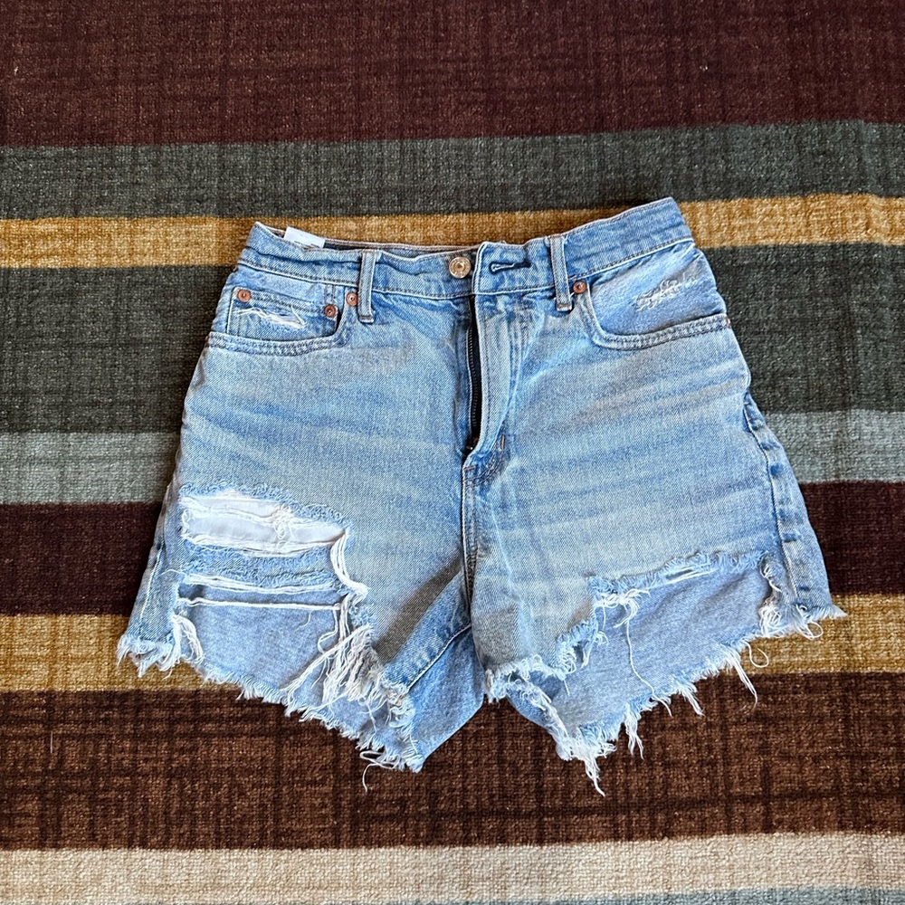 AE Distressed Light Blue Denim Shorts